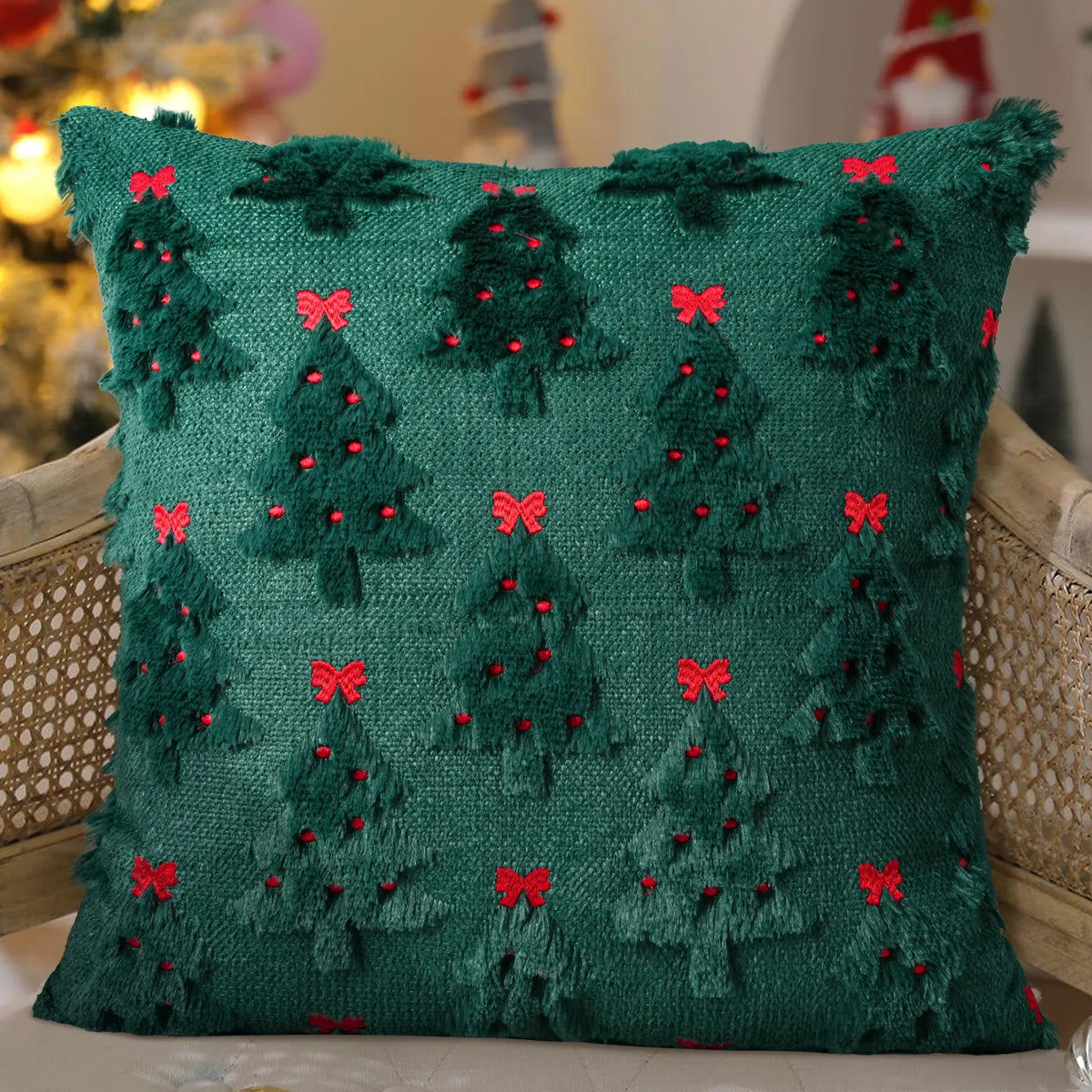 Capa de almofada de Natal com textura — Sino com laço