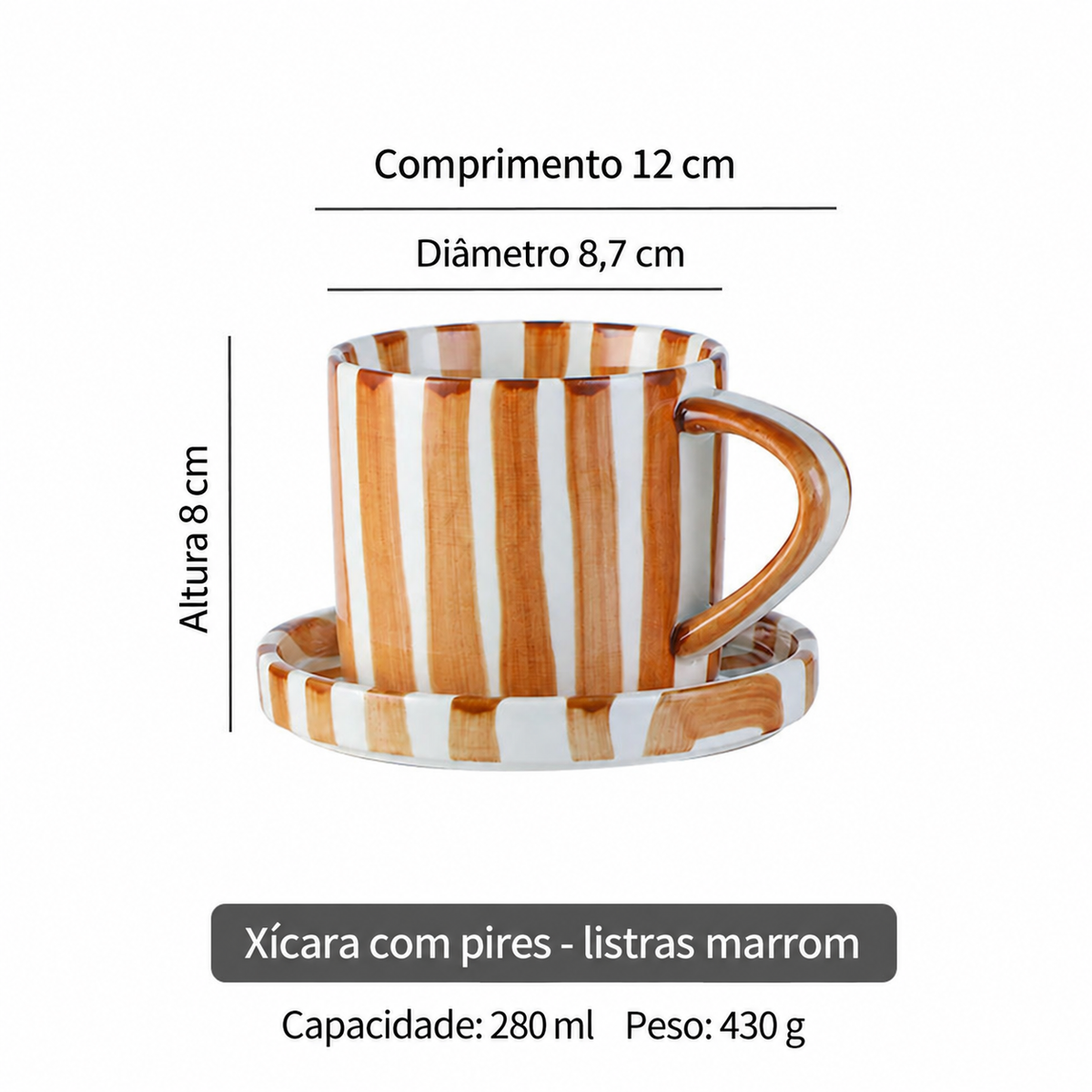 Xícara de Porcelana Listrada para Café da Manhã