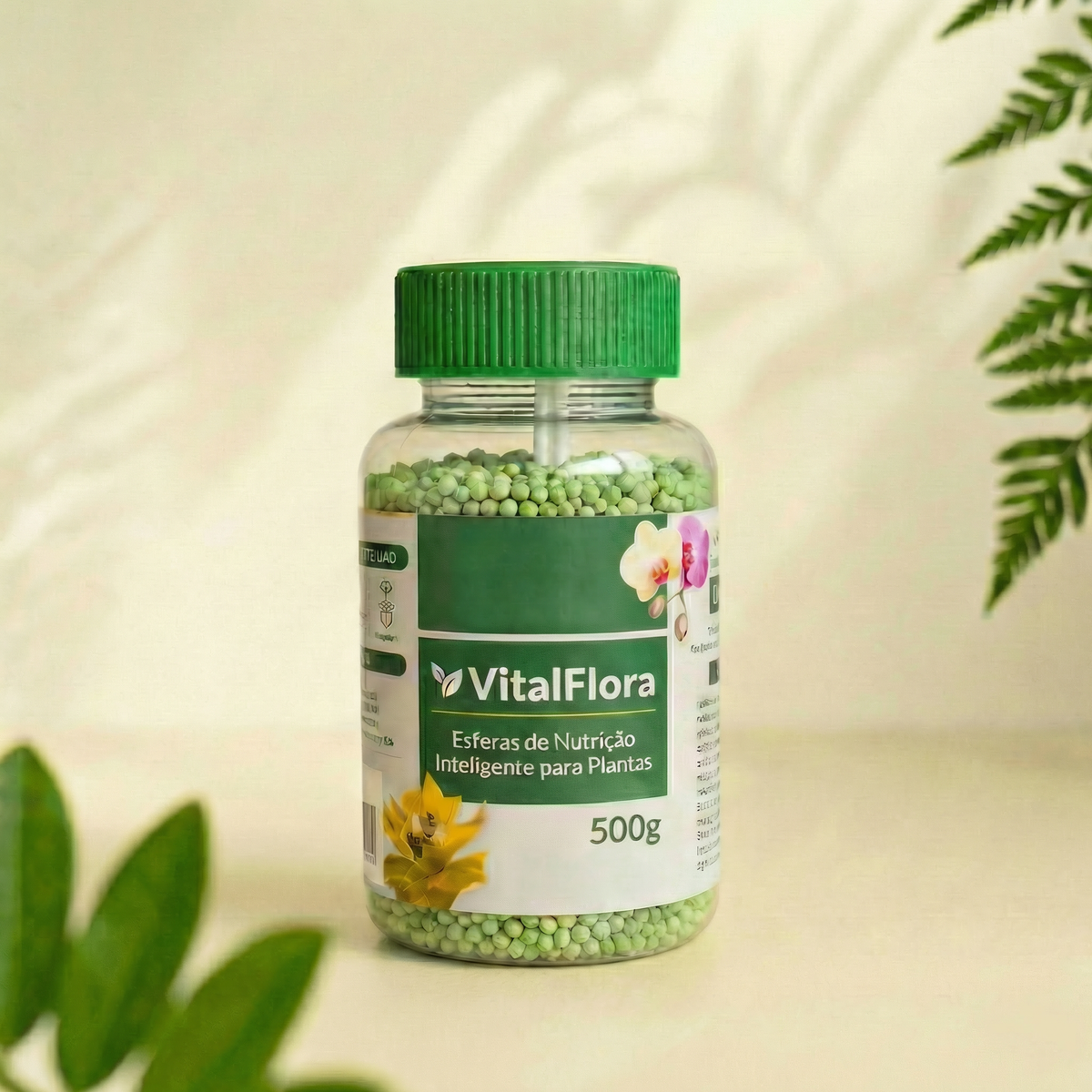 Vista aproximada das esferas de nutrição VitalFlora