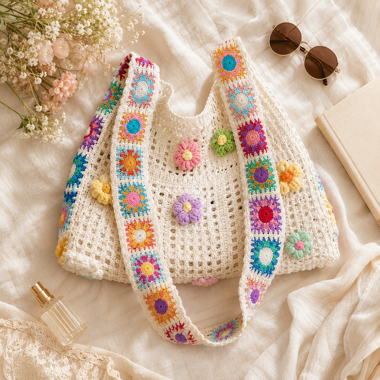 Bolsa Transversal Floral Patchwork