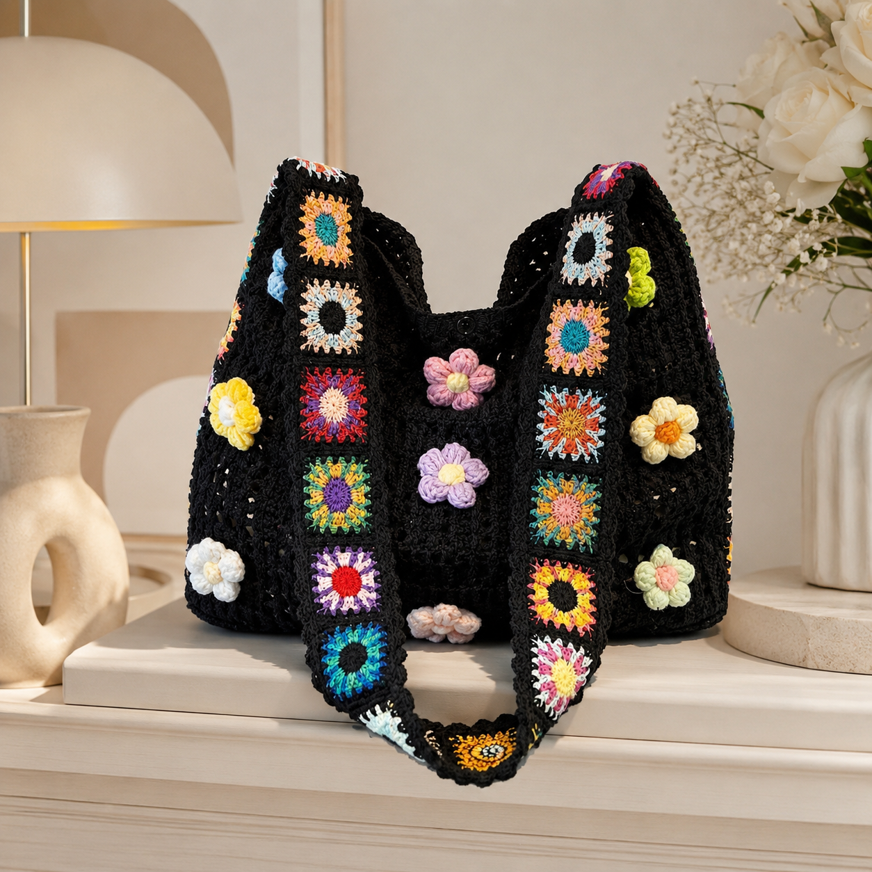 Bolsa Transversal Floral Patchwork
