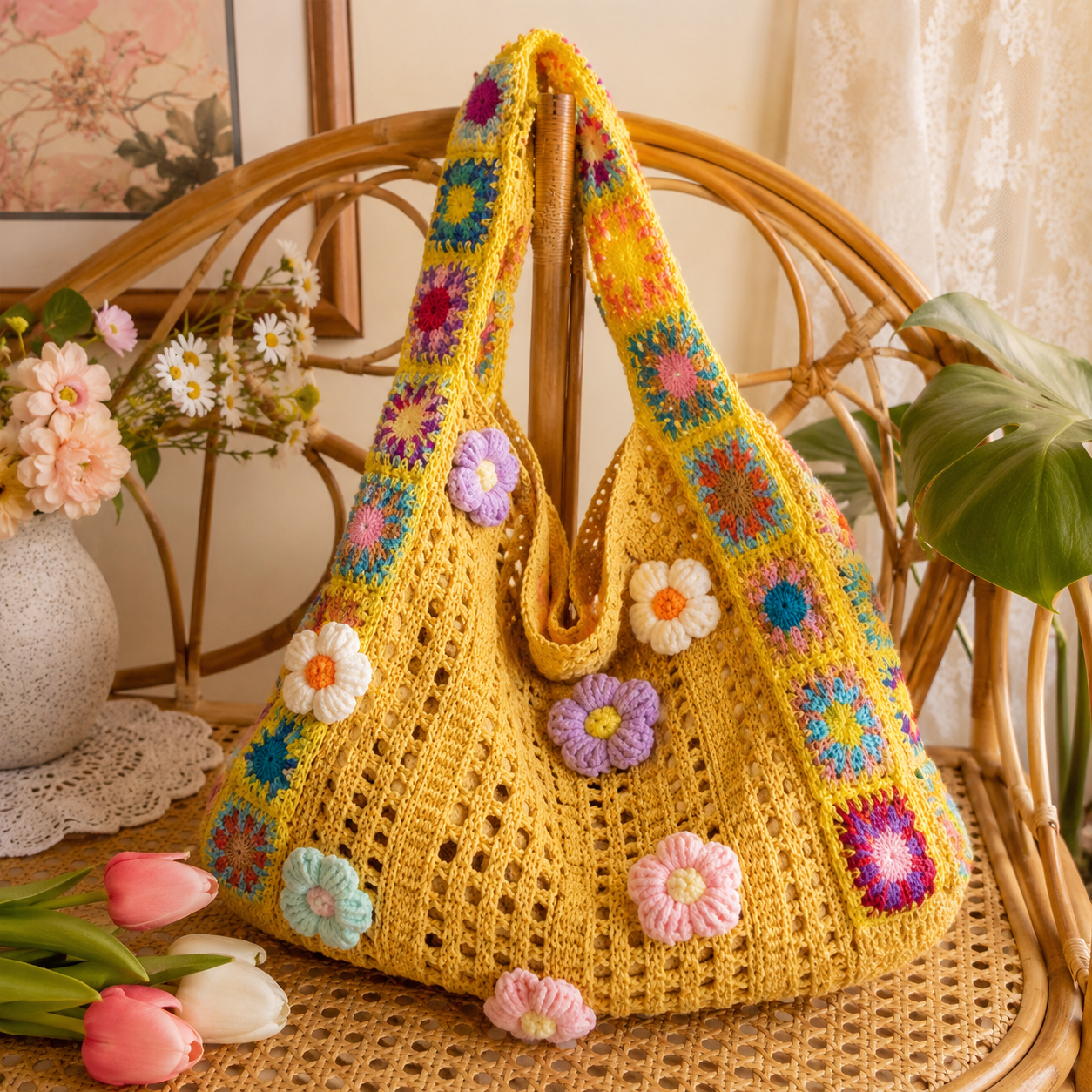 Bolsa Transversal Floral Patchwork