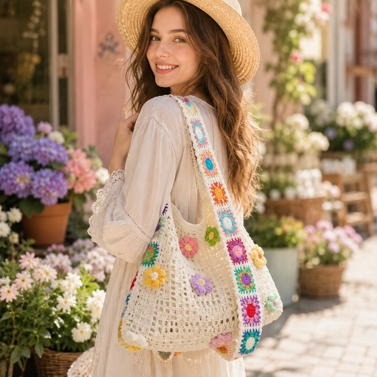 Bolsa Transversal Floral Patchwork