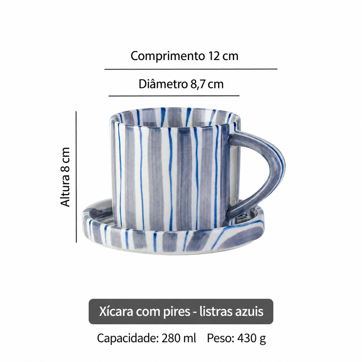 Xícara de Porcelana Listrada para Café da Manhã