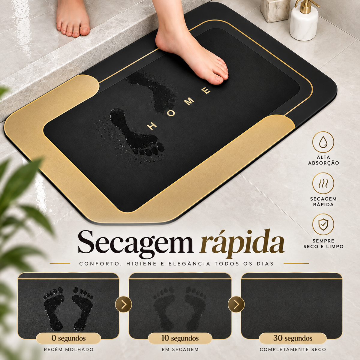 Kit 3 Tapetes de Banheiro Antiderrapante e Absorvente
