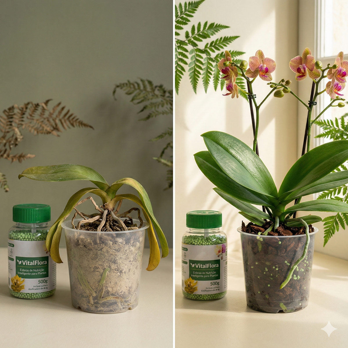 Esferas de fertilizante VitalFlora em vaso de planta