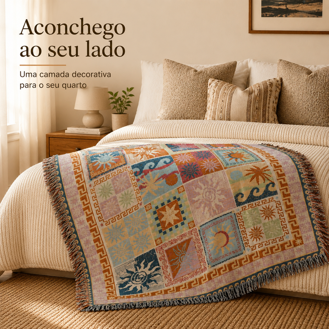 Manta Decorativa Sol & Lua – Estilo Boho