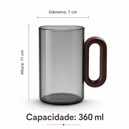 Kit de Canecas de Vidro com Alça de Madeira para Café