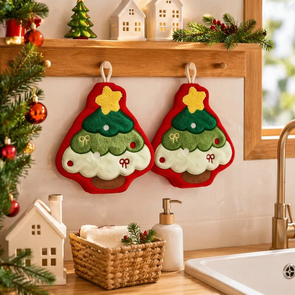 Kit de toalhas de mão de Natal com alça — 2 peças