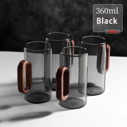 Kit de Canecas de Vidro com Alça de Madeira para Café