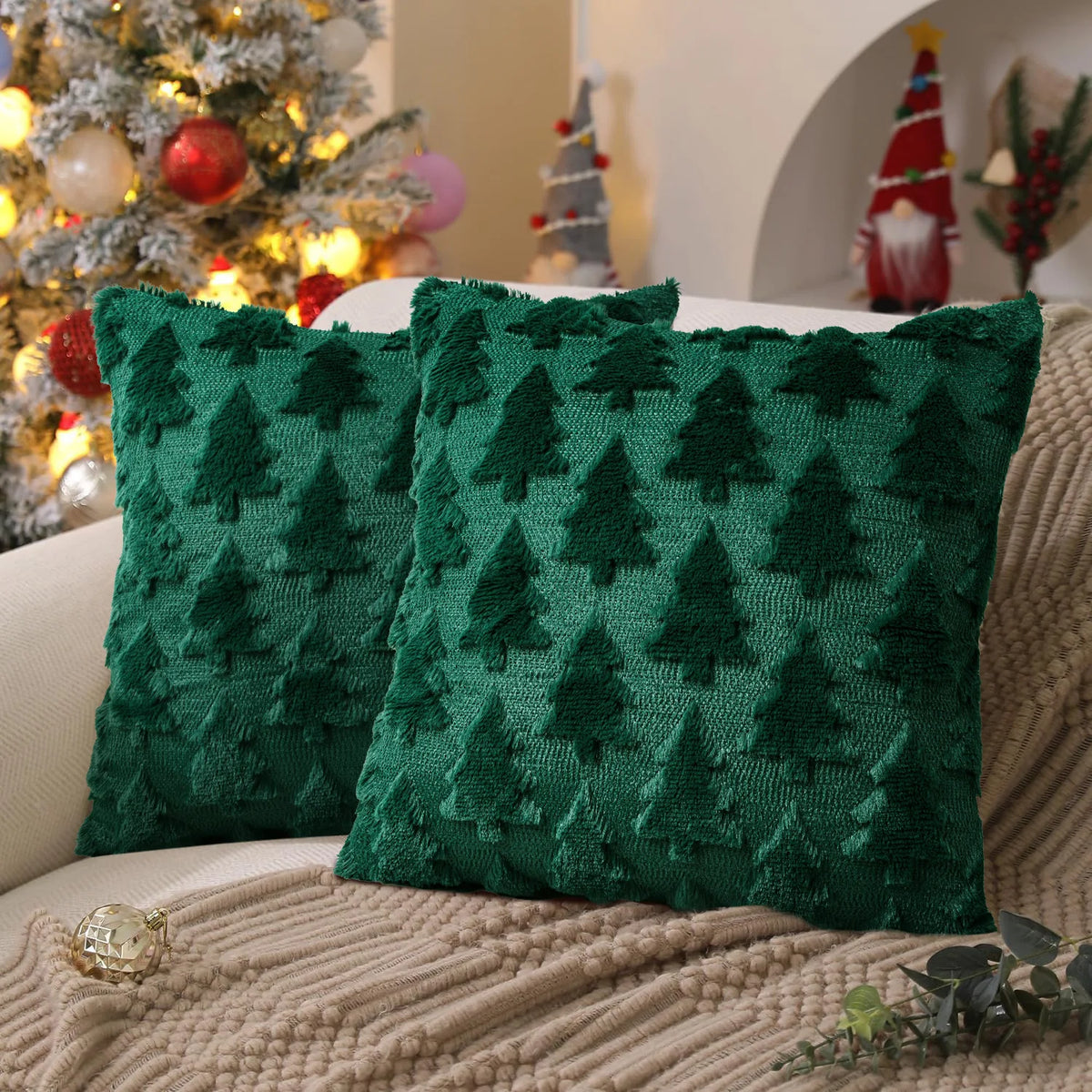Capa de almofada de Natal com textura — Sino com laço