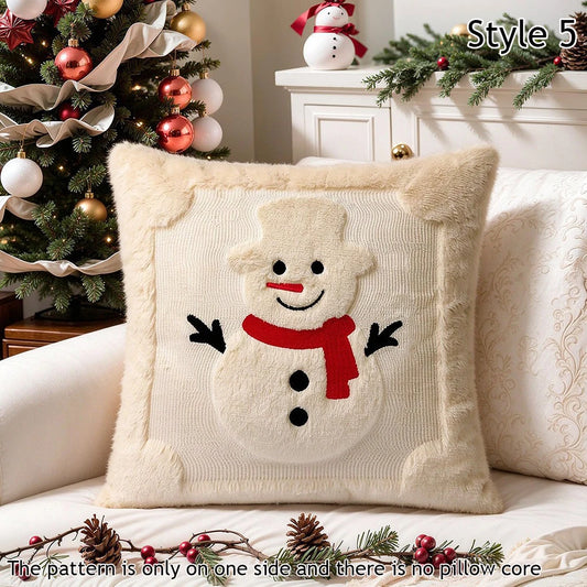 Capa de almofada de Natal em pelúcia — Boneco Neve
