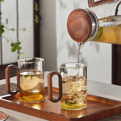 Kit de Canecas de Vidro com Alça de Madeira para Café