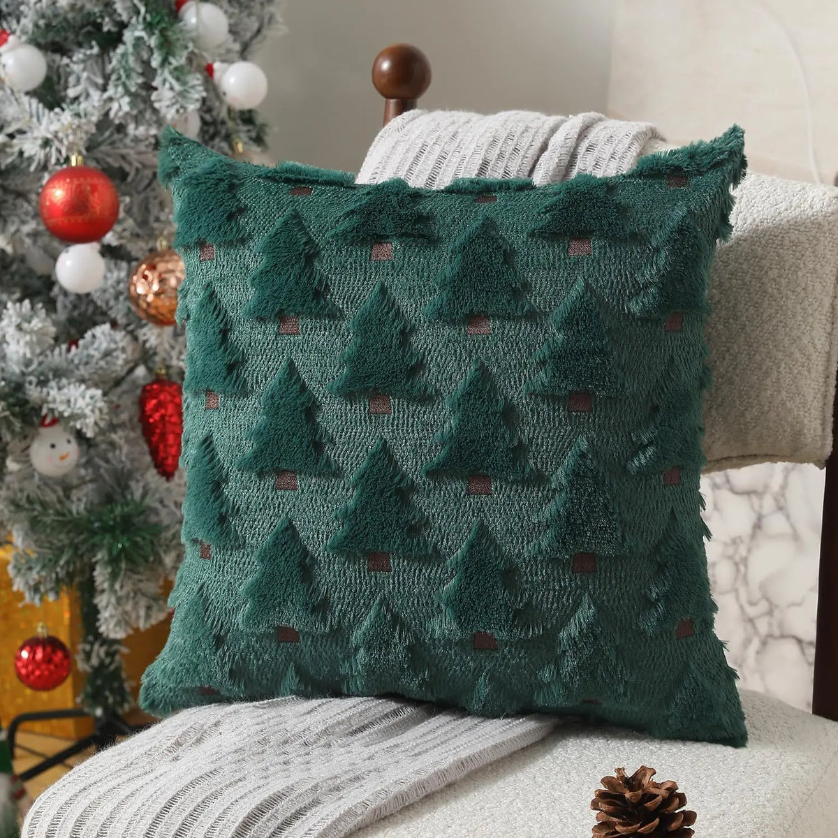 Capa de almofada de Natal com textura — Sino com laço