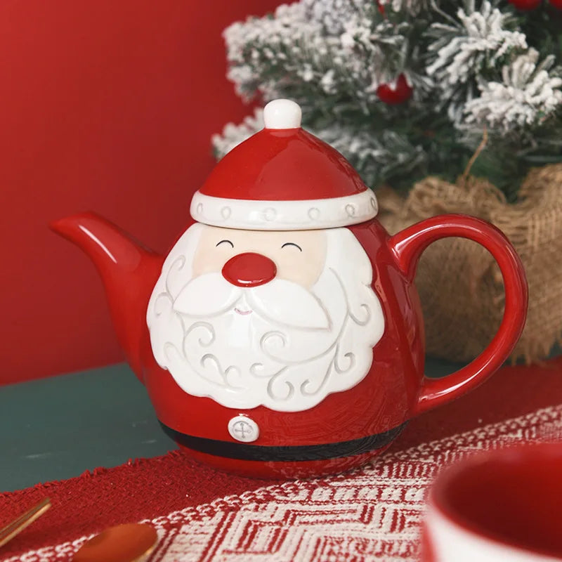 Xícara e Bule de Natal Papai Noel em cerâmica
