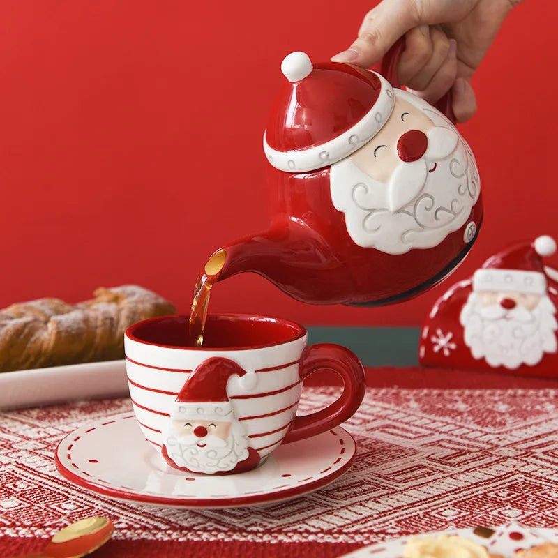 Xícara e Bule de Natal Papai Noel em cerâmica