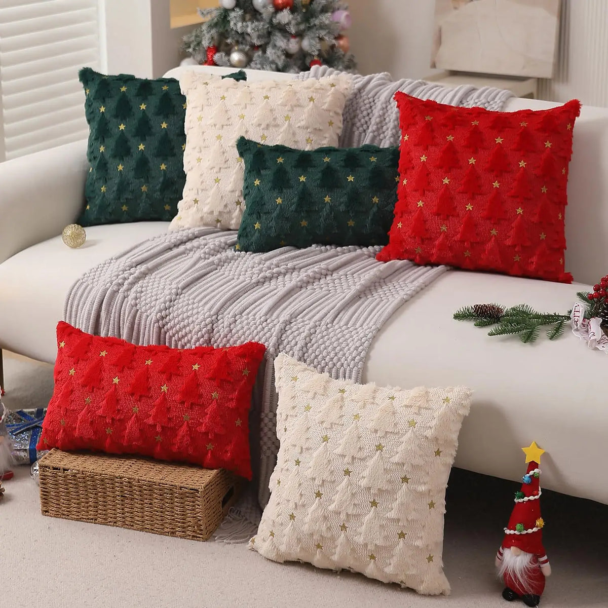 Capa de almofada de Natal com textura — Sino com laço