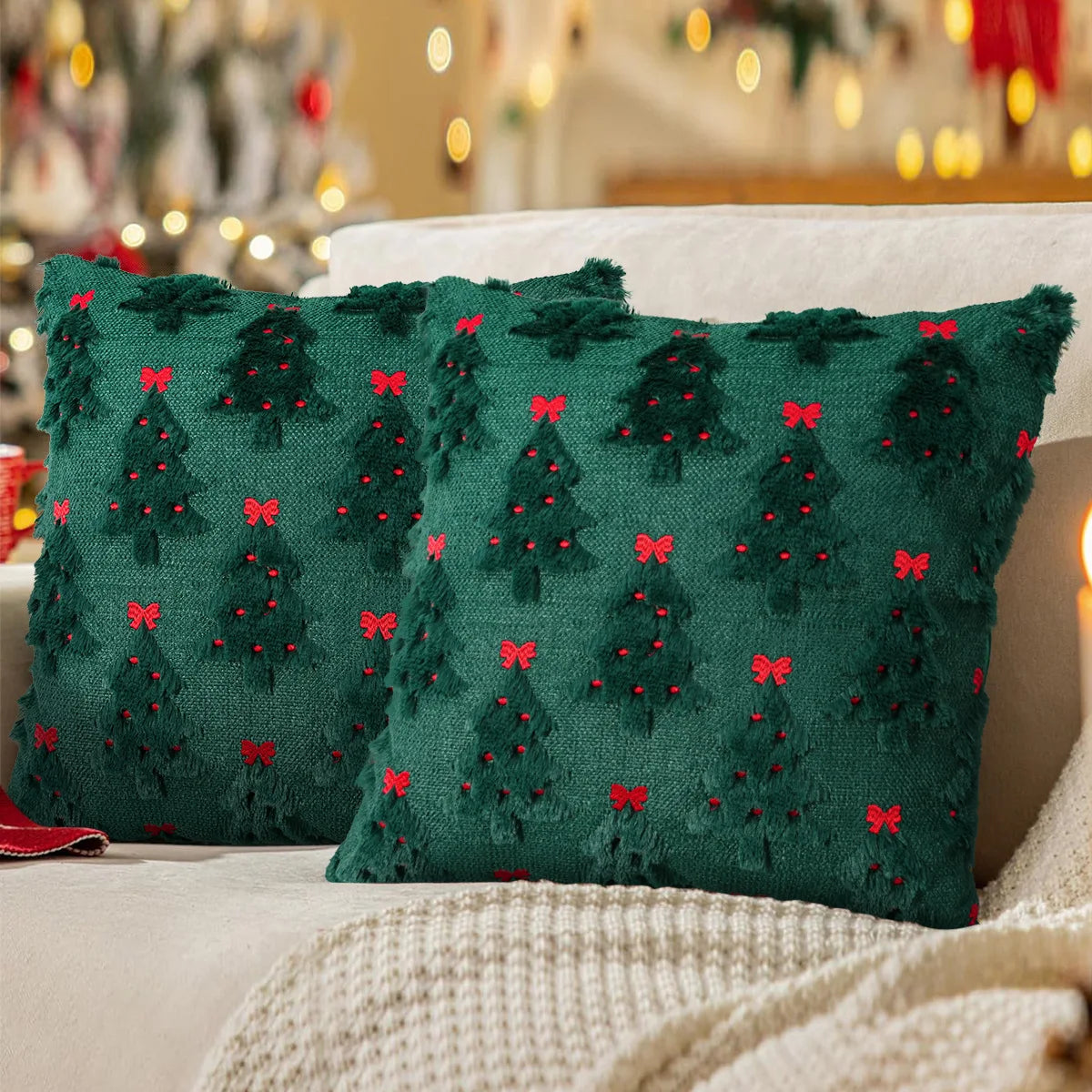 Capa de almofada de Natal com textura — Sino com laço