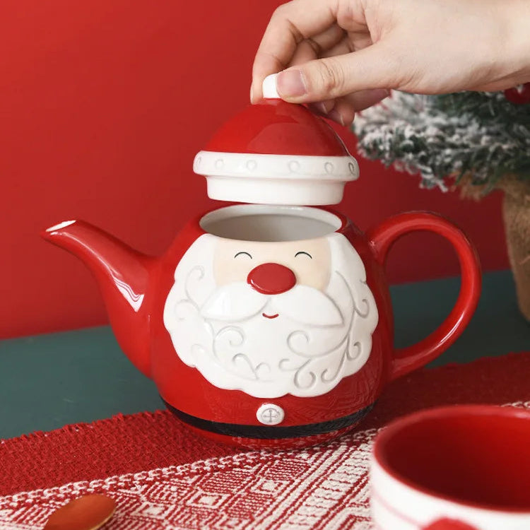Xícara e Bule de Natal Papai Noel em cerâmica
