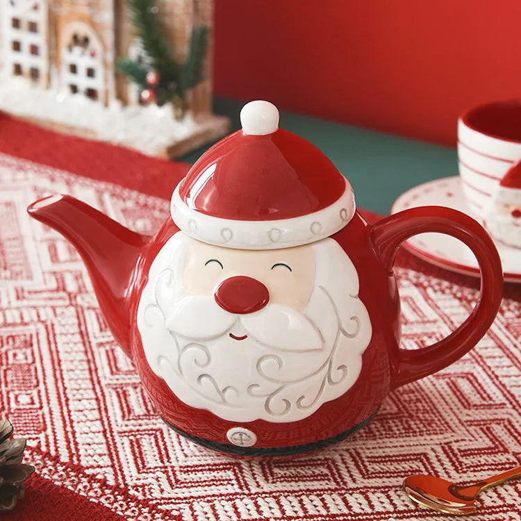 Xícara e Bule de Natal Papai Noel em cerâmica