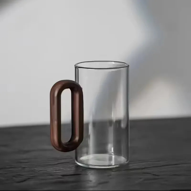 Kit de Canecas de Vidro com Alça de Madeira para Café