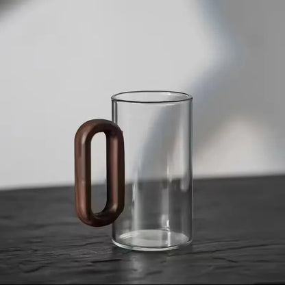 Kit de Canecas de Vidro com Alça de Madeira para Café