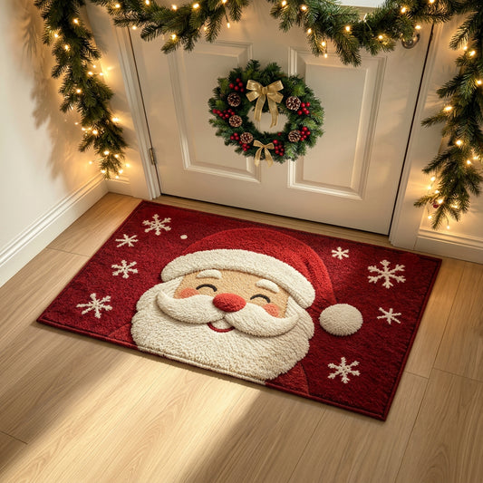 Tapete de Natal Papai Noel com flocos de neve