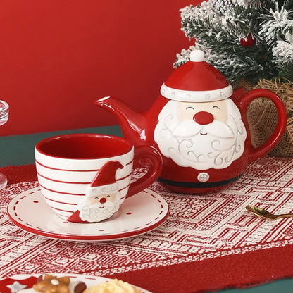 Xícara e Bule de Natal Papai Noel em cerâmica