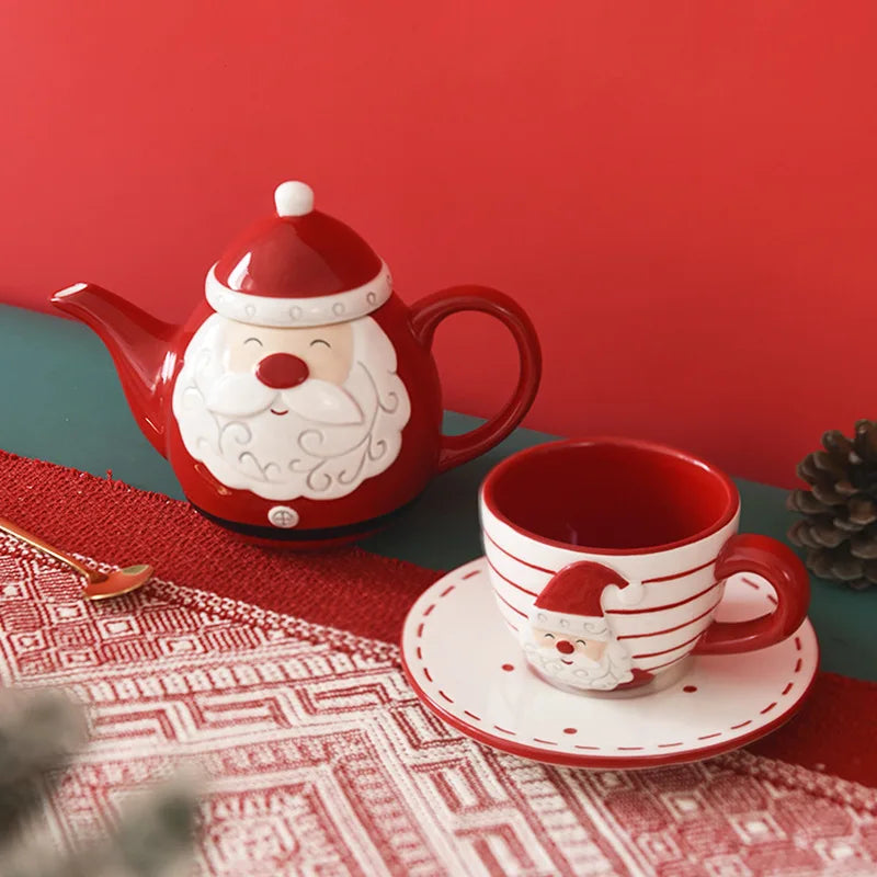 Xícara e Bule de Natal Papai Noel em cerâmica