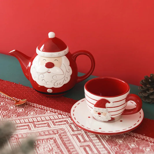 Xícara e Bule de Natal Papai Noel em cerâmica