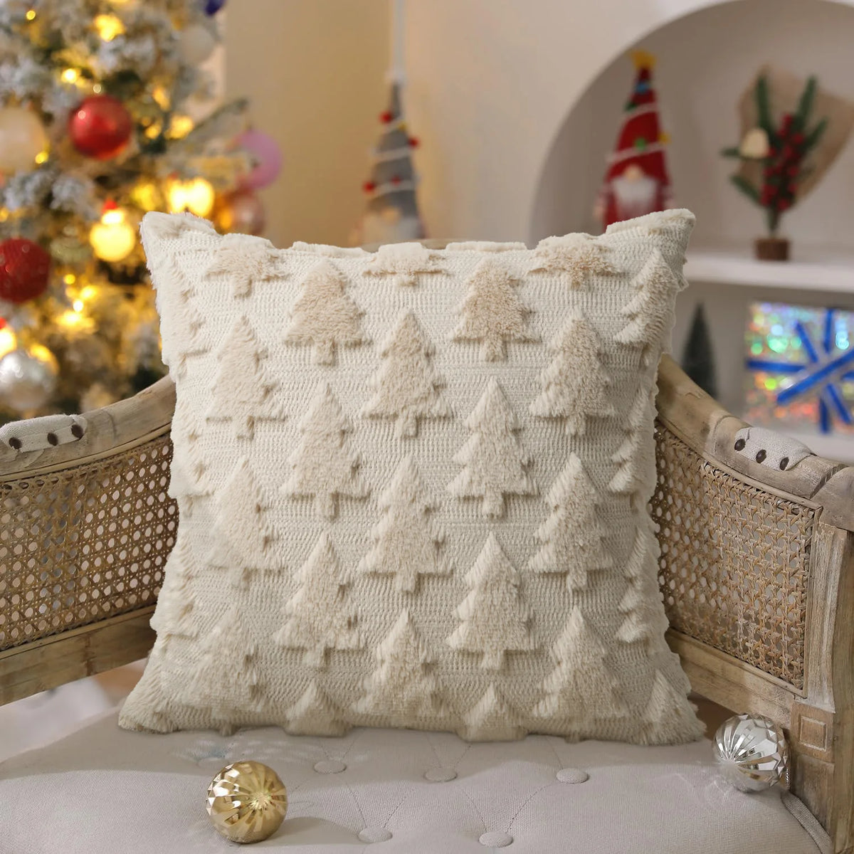 Capa de almofada de Natal com textura — Sino com laço