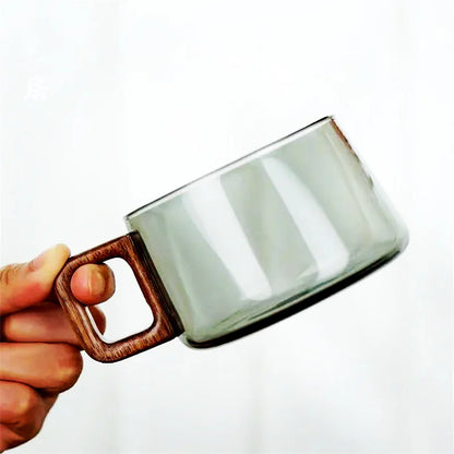 Caneca de Vidro para Café Latte com Bandeja de Madeira