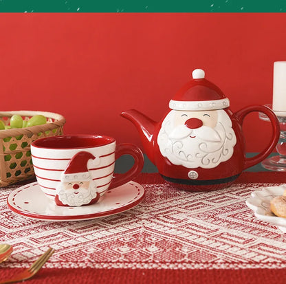 Xícara e Bule de Natal Papai Noel em cerâmica