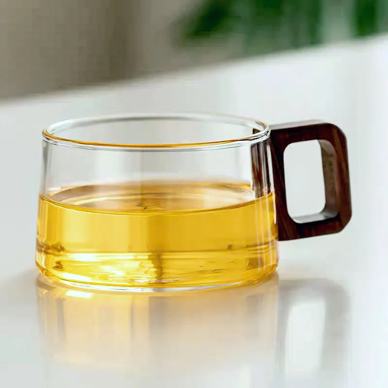 Caneca de Vidro para Café Latte com Bandeja de Madeira