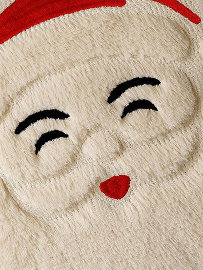 Capa de almofada de Natal branca com rosto do Papai Noel e barba em pelúcia
