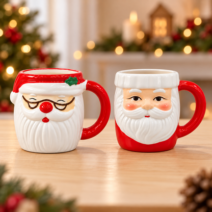Comparação das variantes de caneca Papai Noel, com óculos e sem óculos