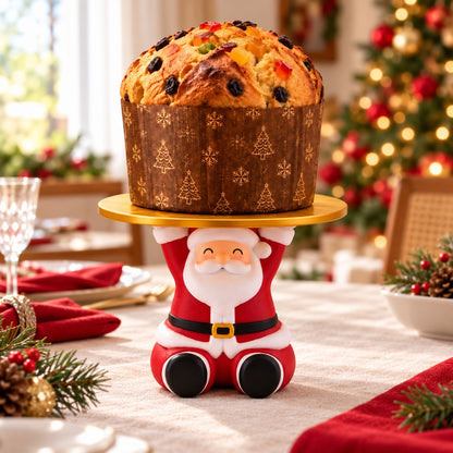 Porta-panetone Papai Noel ambientado em mesa natalina