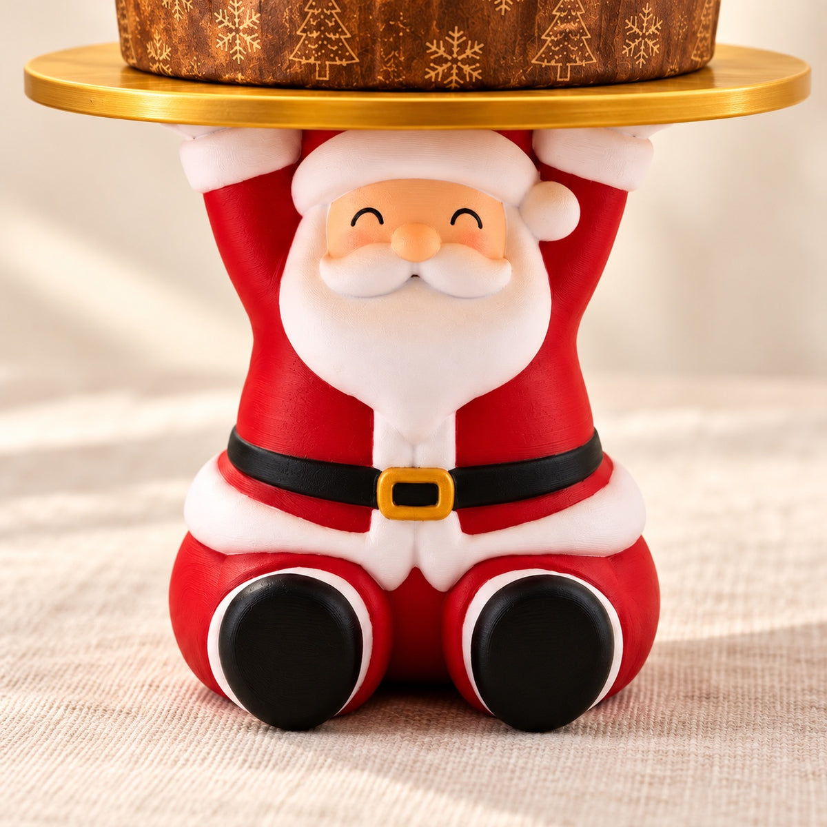 Detalhe da figura de Papai Noel do porta-panetone
