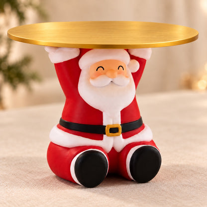 Detalhe do rosto, barba, cinto e botas do porta-panetone Papai Noel