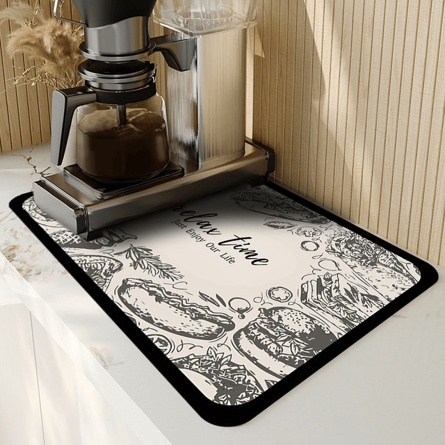 Tapete Ultra Absorvente Estampado - Cozinha - absorção rápida, acessórios de cozinha, anti-bacteriano, antiderrapante, bar, cafeteira, café, cantinho do café, cantinhodocafe, cozinha, drenagem de água, durável, estampado, higiene, lavagem de louças, Lavanderia, lavável, limpeza, louças, organização, resistente à água, secagem de louças, solução de secagem, tapete de pia, tapete de secagem de pratos, tapete escorredor de louça, ultra absorvente, utensílios de cozinha, utilidade doméstica