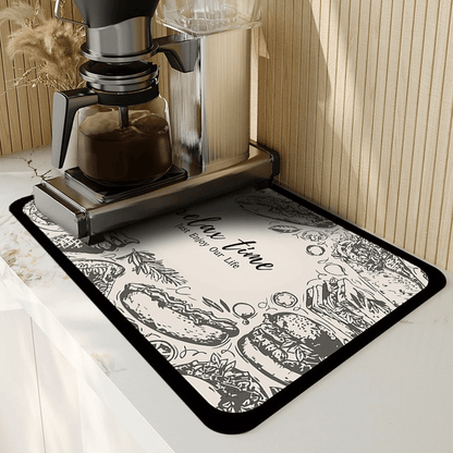 Tapete Ultra Absorvente Estampado - Cozinha - absorção rápida, acessórios de cozinha, anti-bacteriano, antiderrapante, bar, cafeteira, café, cantinho do café, cantinhodocafe, cozinha, drenagem de água, durável, estampado, higiene, lavagem de louças, Lavanderia, lavável, limpeza, louças, organização, resistente à água, secagem de louças, solução de secagem, tapete de pia, tapete de secagem de pratos, tapete escorredor de louça, ultra absorvente, utensílios de cozinha, utilidade doméstica