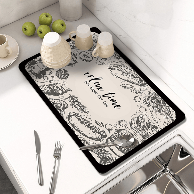 Tapete Ultra Absorvente Estampado - Cozinha - absorção rápida, acessórios de cozinha, anti-bacteriano, antiderrapante, bar, cafeteira, café, cantinho do café, cantinhodocafe, cozinha, drenagem de água, durável, estampado, higiene, lavagem de louças, Lavanderia, lavável, limpeza, louças, organização, resistente à água, secagem de louças, solução de secagem, tapete de pia, tapete de secagem de pratos, tapete escorredor de louça, ultra absorvente, utensílios de cozinha, utilidade doméstica