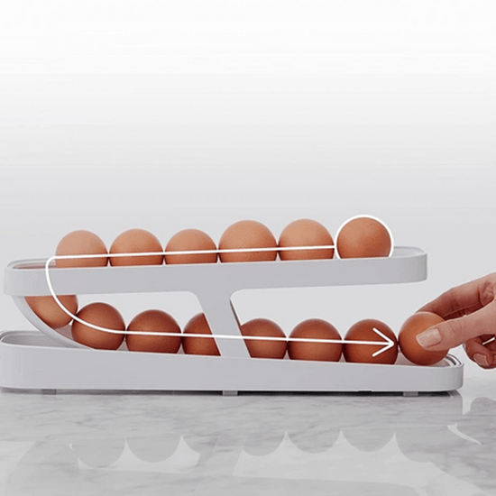 Porta ovos com rolagem automática - Cozinha - Armazenamento de ovos, Caixa de ovos, Guarda ovos, Organizador de ovos, Organizador de ovos na cozinha, Organizador de ovos na geladeira, Porta-ovos, Porta-ovos com estilo, Porta-ovos de cozinha, Porta-ovos econômico, Porta-ovos para geladeira, Porta-ovos prático, Suporte para ovos, Suporte para ovos de galinha, Suporte para ovos de galinha e Armazenamento de ovos frescos, Suporte para ovos frescos