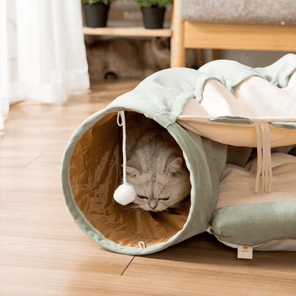 Toca do Gatinho - Pet - cama confortável para gatos, cama de gato, cama em formato de túnel, cama para gatos com brinquedos suspensos, cama para gatos com design moderno, cama para gatos com pelúcia macia, cama para gatos com área de descanso, cama para gatos de alta qualidade, caminha para gatos, diversão para gatos, pet, túnel de atividades para gatos, túnel para gatos, túnel para gatos com pelúcia macia, túnel para gatos com plataforma